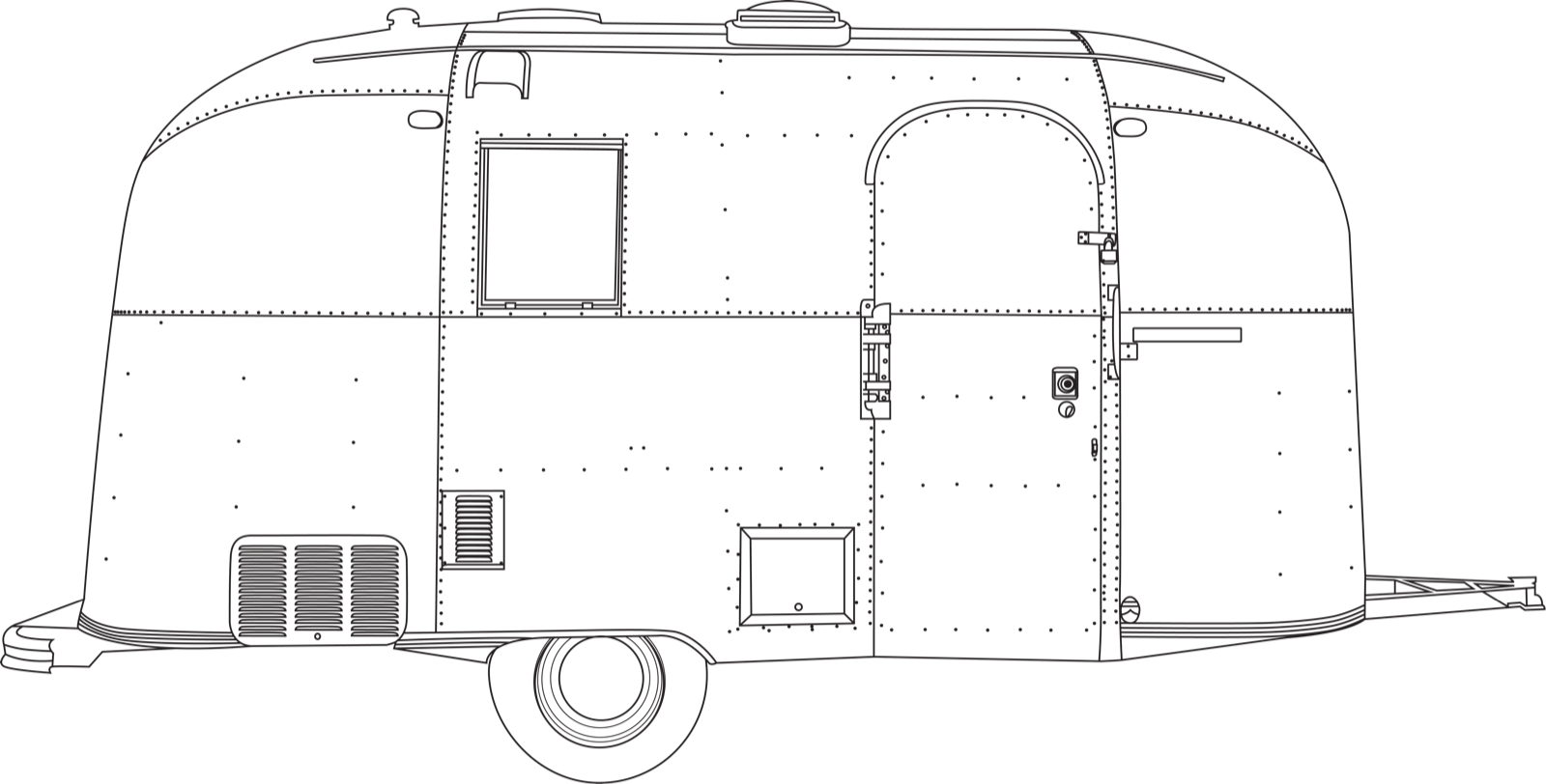 Side elevation of a 1967 Caravel Airstream trailer